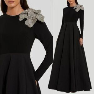 Mac Duggal Black Gown with Silver Floral Accent